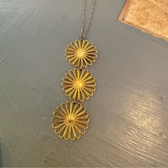 Sabika Long Two Tone Gold flower Pendant Necklace Summer 2019 - Picture 5 of 10